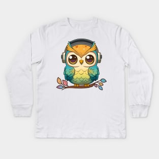 Musical Owl Perched on a Colorful Tree Kids Long Sleeve T-Shirt